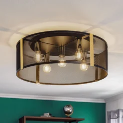 Deckenlampe Lavinia, goldene Streifen, fünfflammig