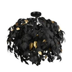 Deckenlampe Leavy, Ø 70 cm, schwarz/gold, Kunststoff