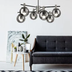 Deckenlampe Lilou, Ø 53cm, rauchgrau, Glas/Metall, 6-flg.