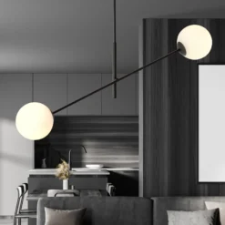 Deckenlampe Linear, schwarz/opal, zweiflammig
