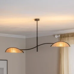Deckenlampe Lotus, schwarz/rattanoptik, 2-flammig