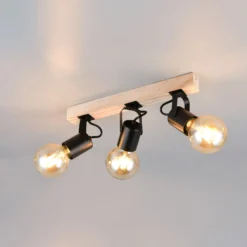 Deckenlampe Lynar, schwarz, Holz, Metall, Länge 42 cm 3-flg.