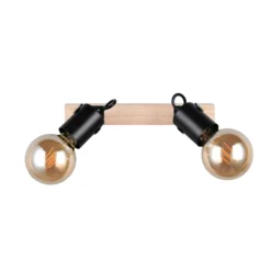 Deckenlampe Lynar, schwarz, Holz, Metall, Länge 31 cm 2-flg.