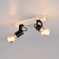 Deckenlampe Lynar, schwarz, Holz, Metall, Länge 31 cm 2-flg.