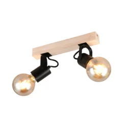 Deckenlampe Lynar, schwarz, Holz, Metall, Länge 31 cm 2-flg.