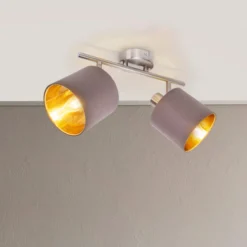 Deckenlampe Maron zweiflammig Textil, braun/gold