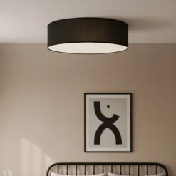 Deckenlampe Marshall, schwarz, Ø 50 cm, Metall/Rattan