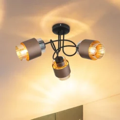 Deckenlampe Milley, amber/bronze, Glas, Ø 43 cm, 3-flg., E27