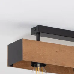 Deckenlampe Miluza, schwarz/braun, Länge 57 cm, Holz, 3-flg.
