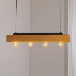 Deckenlampe Miluza, schwarz/braun, Länge 76 cm, Holz, 4-flg.