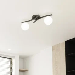 Deckenlampe Opus, Länge 60 cm, opal/schwarz, Glas, 2-flg.