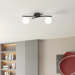 Deckenlampe Opus, Länge 60 cm, opal/schwarz, Glas, 2-flg.
