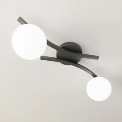 Deckenlampe Opus, Länge 60 cm, opal/schwarz, Glas, 2-flg.