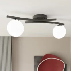 Deckenlampe Opus, Länge 60 cm, opal/schwarz, Glas, 2-flg.