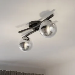 Deckenlampe Opus, Länge 60 cm, rauchgrau/schwarz, 2-flg.