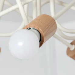 Deckenlampe Oxford, sandbeige, Holz, Metall, 5-flg,, Ø 47 cm