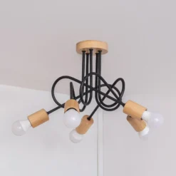 Deckenlampe Oxford, schwarz, Holz, Metall, 5-fl,, Ø 47 cm