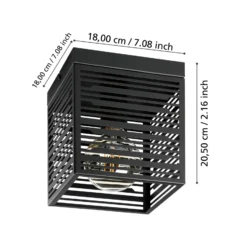 Deckenlampe Piedritas, ein schwarzer Quaderschirm