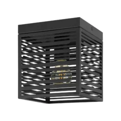 Deckenlampe Piedritas, ein schwarzer Quaderschirm