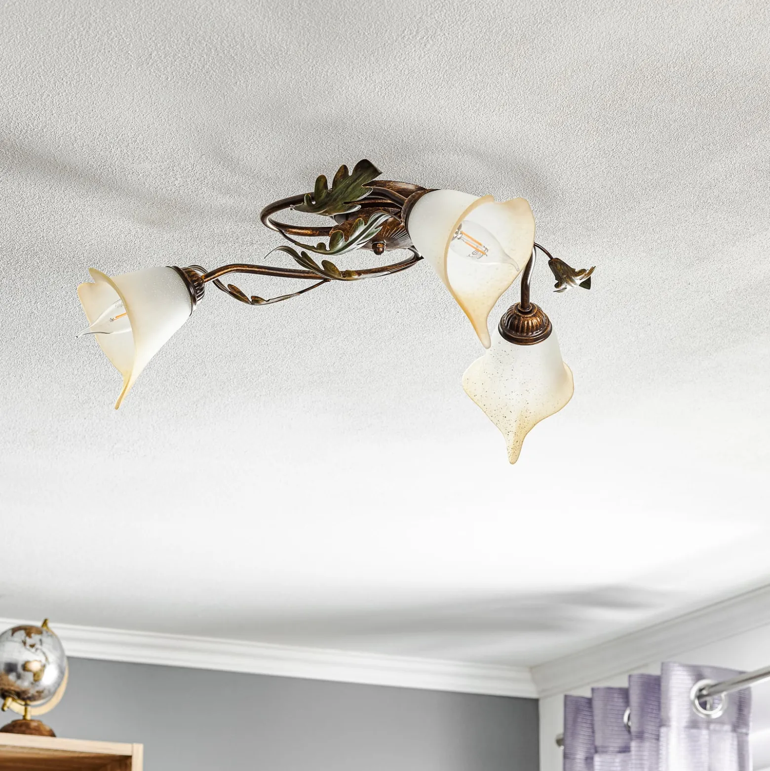 Deckenlampe Quercia 3-flammig creme/bronze/grün