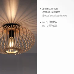 Deckenlampe Racoon aus Holz, dünne Streben, Ø 40cm