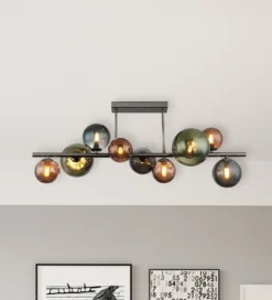 Deckenlampe Riha, Länge 87 cm, rauchgrau/schwarz, 9-flg.