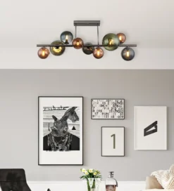 Deckenlampe Riha, Länge 87 cm, rauchgrau/schwarz, 9-flg.