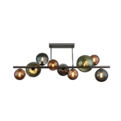 Deckenlampe Riha, Länge 87 cm, rauchgrau/schwarz, 9-flg.