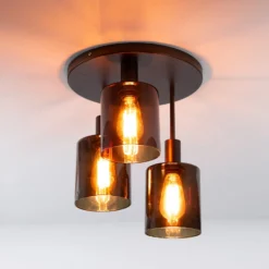 Deckenlampe Sepiora, bronze, 3-flg., Ø 35 cm, Glas, E27