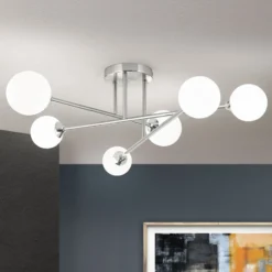 Deckenlampe Snowwhite mit Gestänge, 6fl., nickel