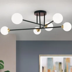 Deckenlampe Snowwhite mit Gestänge, 6fl., schwarz