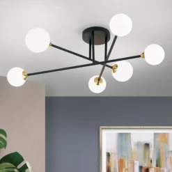 Deckenlampe Snowwhite mit Gestänge, 6fl., schwarz
