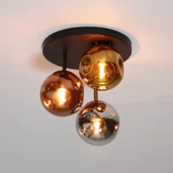 Deckenlampe Stellar, gold/silber/kupfer, Ø 30 cm Glas 3-flg.