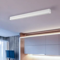 Deckenlampe Straight, weiß, 92 cm, Metall, Kunststoff