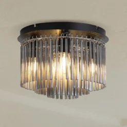 Deckenlampe Swizzle, schwarz/rauchgrau, Ø 32 cm, Glas/Metall