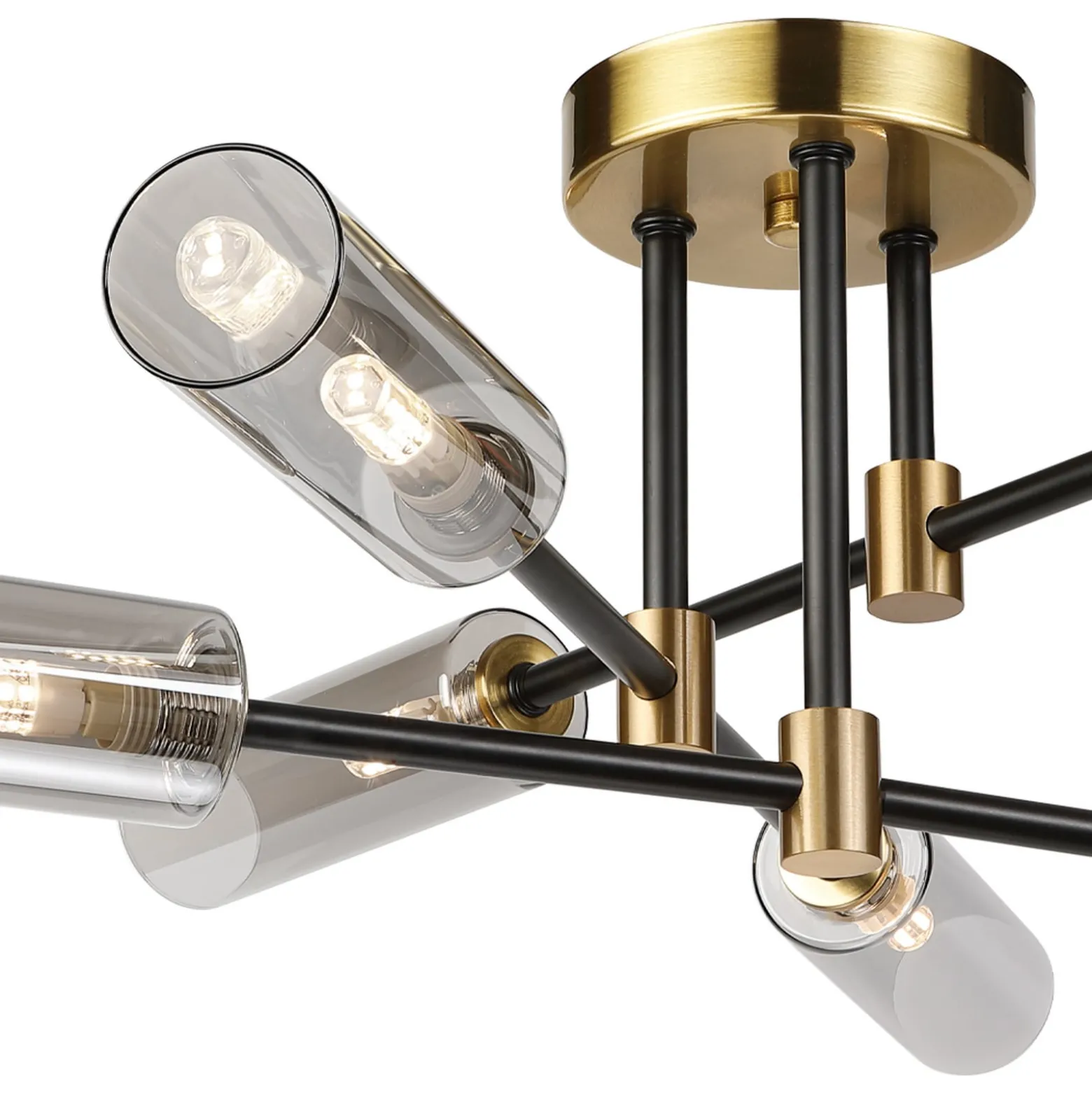 Deckenlampe Tessa, rauchgrau/schwarz/messing, Glas, G9