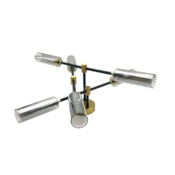 Deckenlampe Tessa, rauchgrau/schwarz/messing, Glas, G9