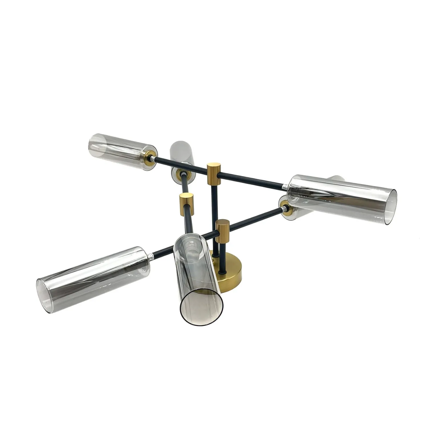 Deckenlampe Tessa, rauchgrau/schwarz/messing, Glas, G9