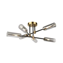 Deckenlampe Tessa, rauchgrau/schwarz/messing, Glas, G9