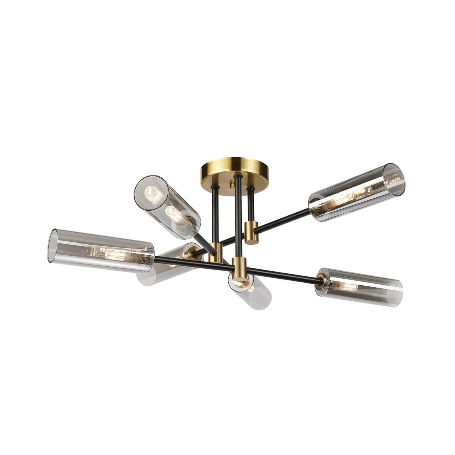 Deckenlampe Tessa, rauchgrau/schwarz/messing, Glas, G9