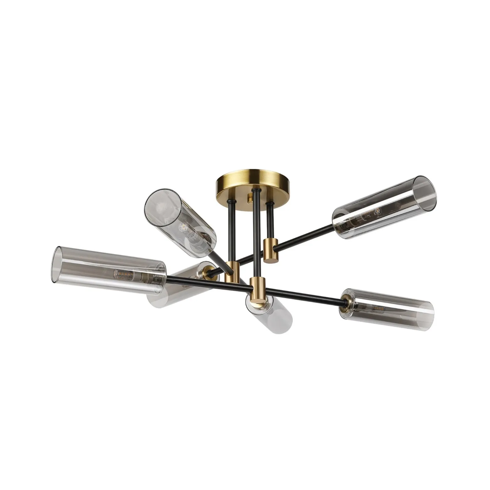 Deckenlampe Tessa, rauchgrau/schwarz/messing, Glas, G9