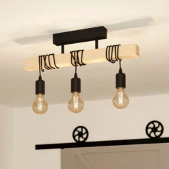 Deckenlampe Townshend aus Holz, 3-flammig schwarz