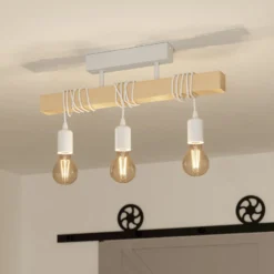 Deckenlampe Townshend aus Holz, 3-flammig weiß