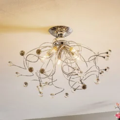 Deckenlampe Trilly in Chrom mit Kristallen, 5fl.