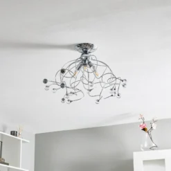 Deckenlampe Trilly in Chrom mit Kristallen, 3fl.