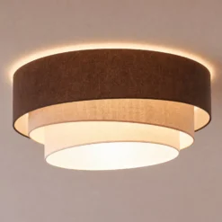 Deckenlampe Trio, braun/beige, Ø 60 cm, Textil, E27