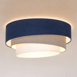 Deckenlampe Trio, dunkelblau/beige, Ø 60 cm, Textil, E27