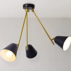 Deckenlampe Triton, schwarz und gold, dreiflammig