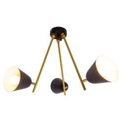 Deckenlampe Triton, schwarz und gold, dreiflammig
