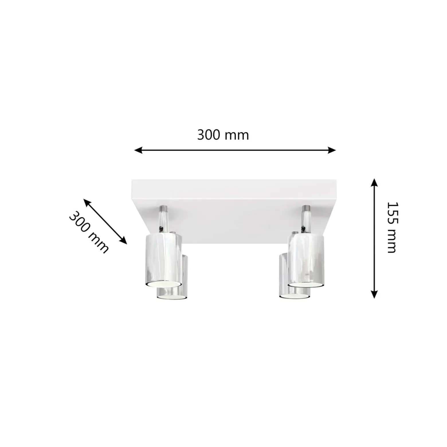 Deckenlampe Tune II, weiß/chrom, Metall, 4-flammig, Quadrat